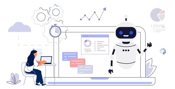 Professional RPA hero illustration with robots automating business processes